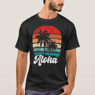 Aloha Hawaii Hawaiian Island Palm Tree Beach Retro T-Shirt