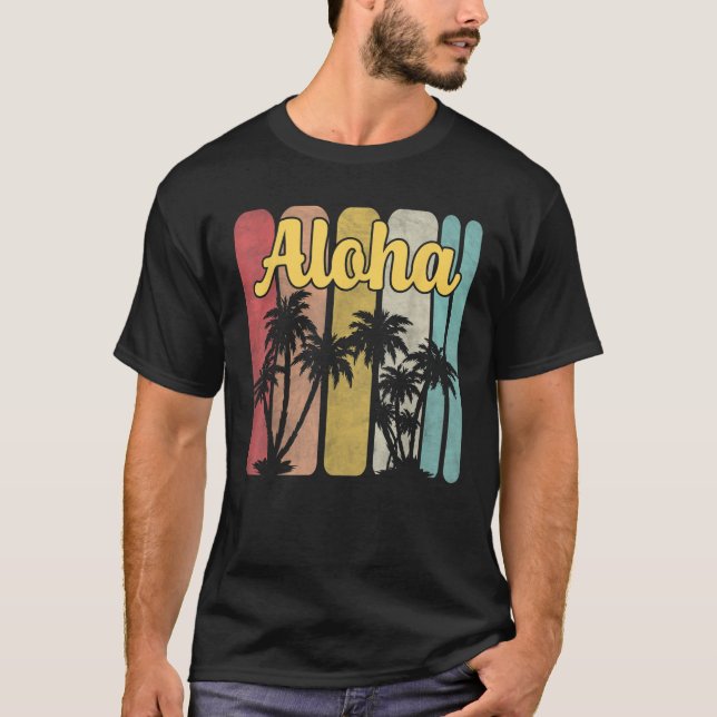 Aloha Hawaii Hawaiian Island Palm Tree Summer Trop T-Shirt (Front)