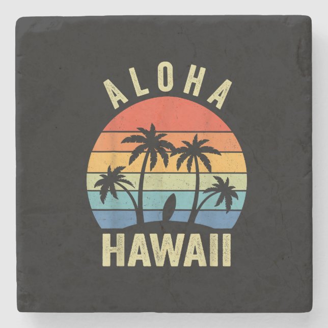 Aloha Hawaii Hawaiian Island Shirt Palm Beach Surf Stone Coaster (Front)