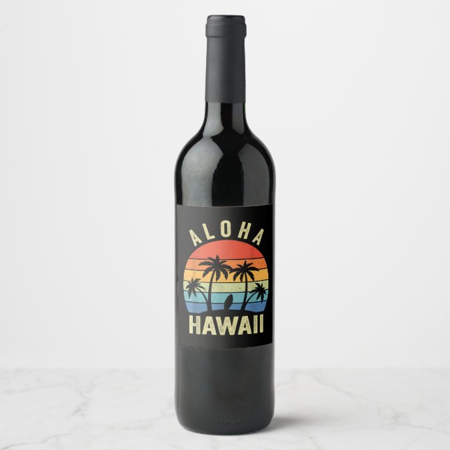 Aloha Hawaii Hawaiian Island Shirt Palm Beach Surf Wine Label (Front)