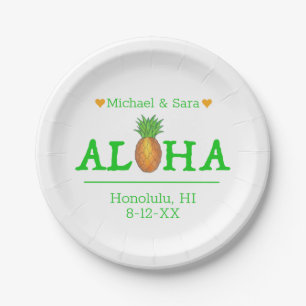 Aloha Hawaii Hawaiian Pineapple Island Wedding Paper Plate