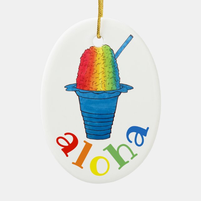 ALOHA Hawaii Hawaiian Rainbow Shave Shaved Ice Ceramic Tree Decoration (Front)