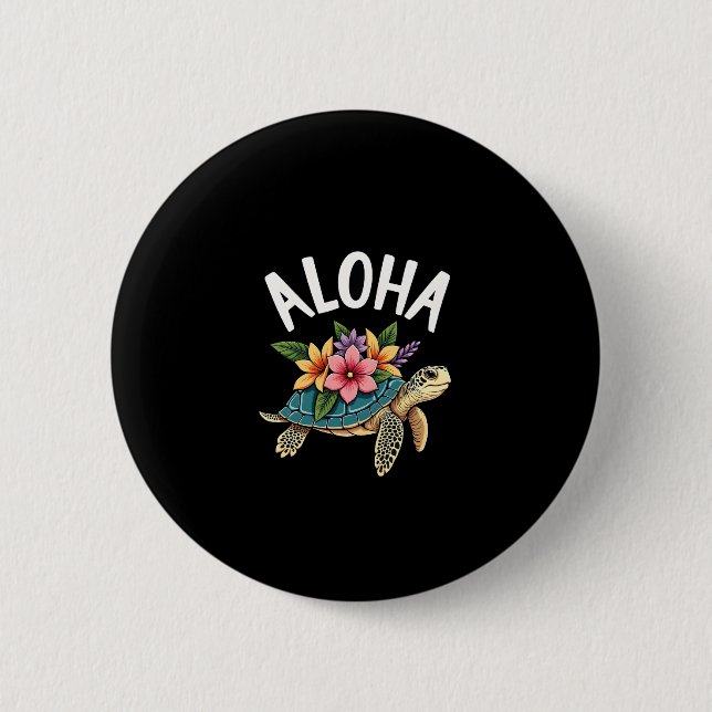 Aloha Hawaii Hawaiian-Shirt Turtle Hibiscus Kids G 6 Cm Round Badge (Front)