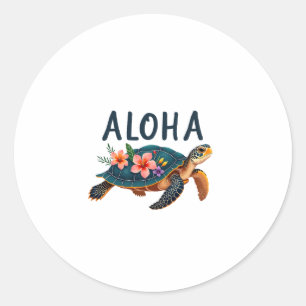 Aloha Hawaii Hawaiian-Shirt Turtle Hibiscus Kids G Classic Round Sticker
