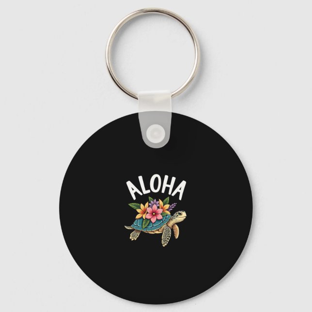Aloha Hawaii Hawaiian-Shirt Turtle Hibiscus Kids G Key Ring (Front)