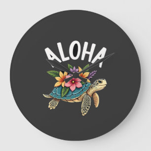 Aloha Hawaii Hawaiian-Shirt Turtle Hibiscus Kids G Large Clock