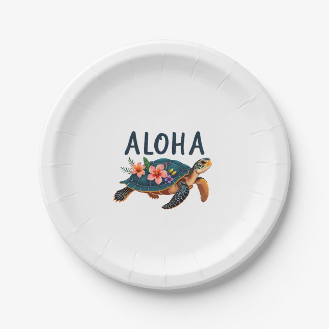 Aloha Hawaii Hawaiian-Shirt Turtle Hibiscus Kids G Paper Plate (Front)