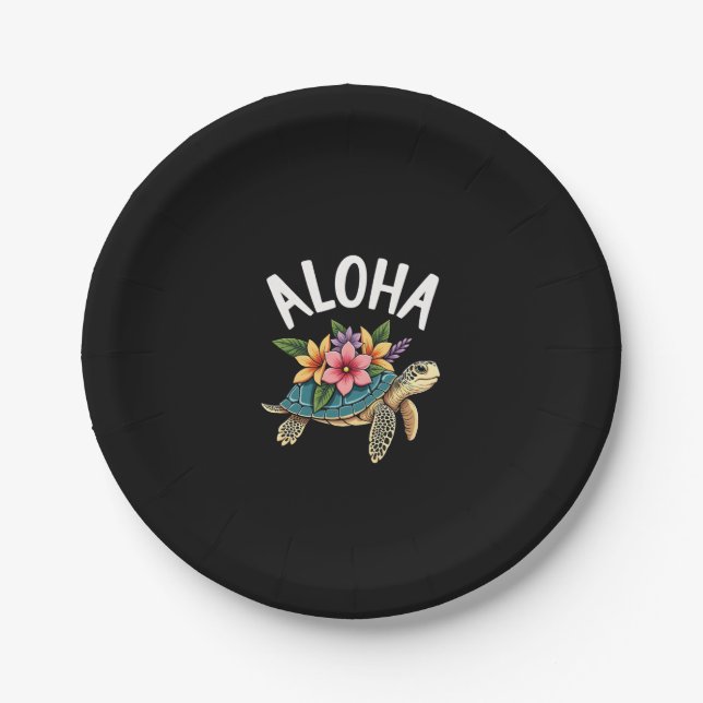 Aloha Hawaii Hawaiian-Shirt Turtle Hibiscus Kids G Paper Plate (Front)