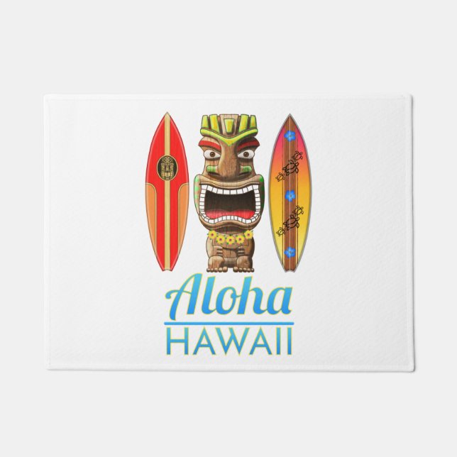 Aloha Hawaii Hawaiian Tiki Surfing Doormat (Front)