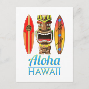 Aloha Hawaii Hawaiian Tiki Surfing Postcard