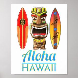 Aloha Hawaii Hawaiian Tiki Surfing Poster