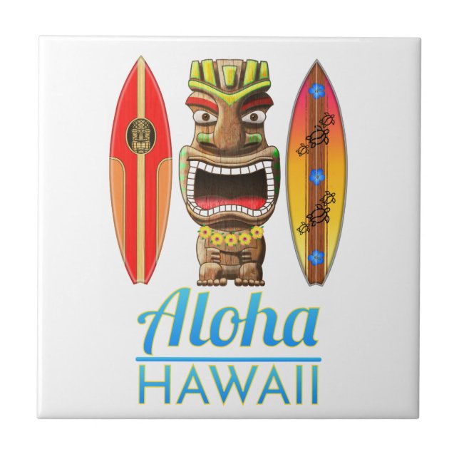 Aloha Hawaii Hawaiian Tiki Surfing Tile (Front)