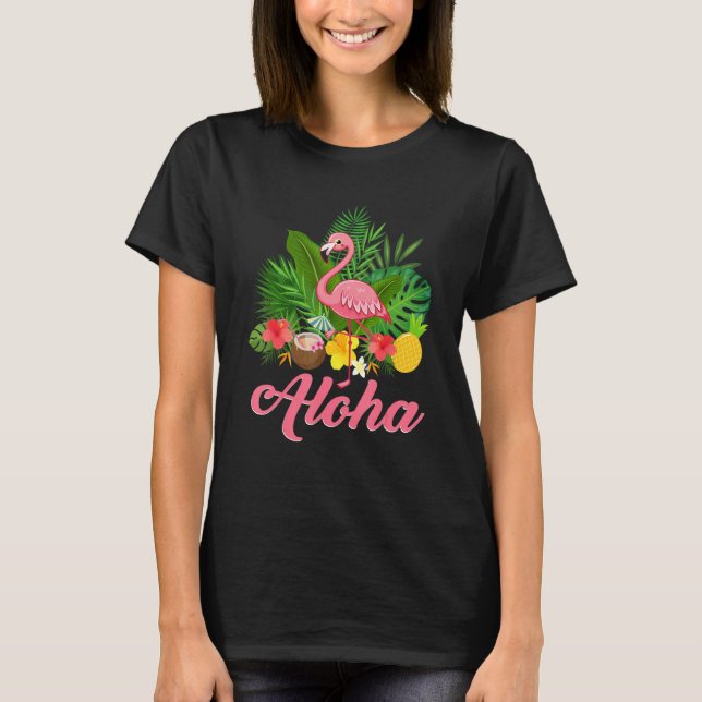 Aloha Hawaii Hawaiian Tropical Flamingo Summer Vac T-Shirt (Front)
