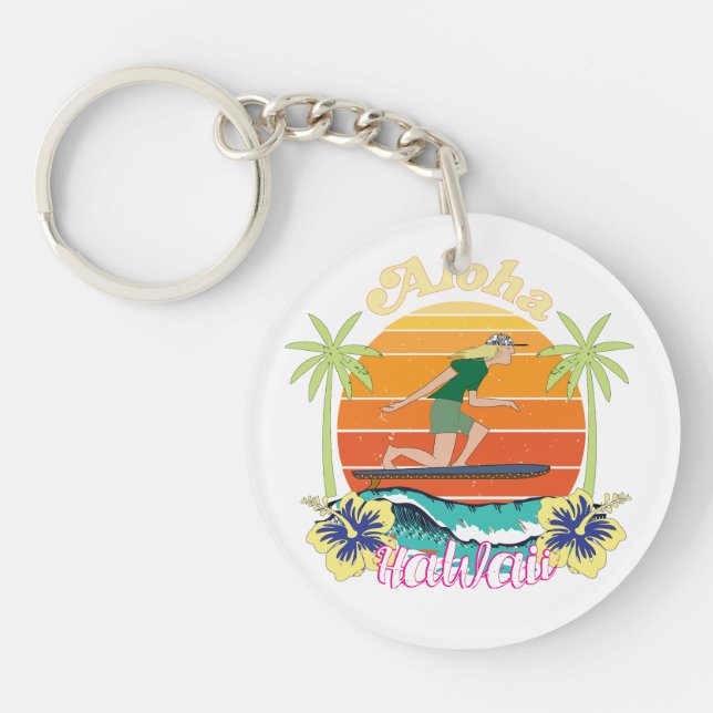 Aloha Hawaii Hibiscus Flowers Key Ring (Front)