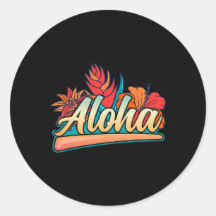 Aloha Hawaii Holiday Surfing Beach Tropical Hibisc Classic Round Sticker