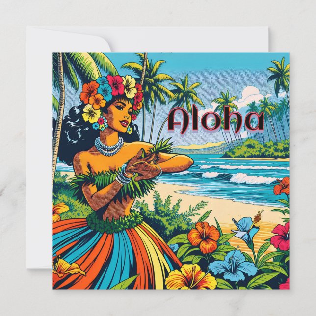 Aloha | Hawaii Hula Dancer on the Beach Invitation (Front)