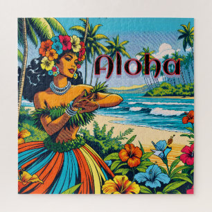 Aloha   Hawaii Hula Dancer on the Beach Jigsaw Puzzle
