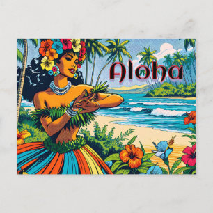 Aloha   Hawaii Hula Dancer on the Beach Postcard