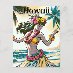 Aloha   Hawaii Hula Dancer on the Beach Postcard