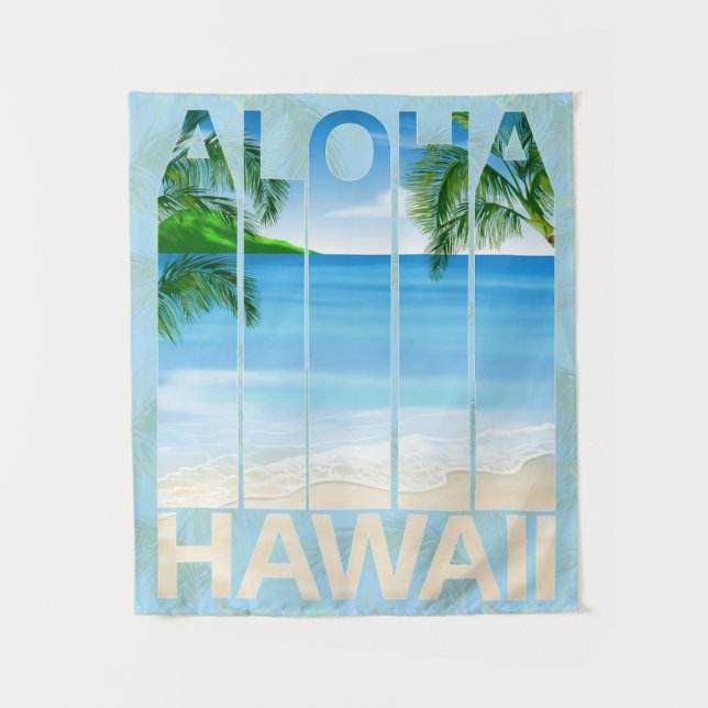 Aloha Hawaii Island Beach Tapestry (Front)