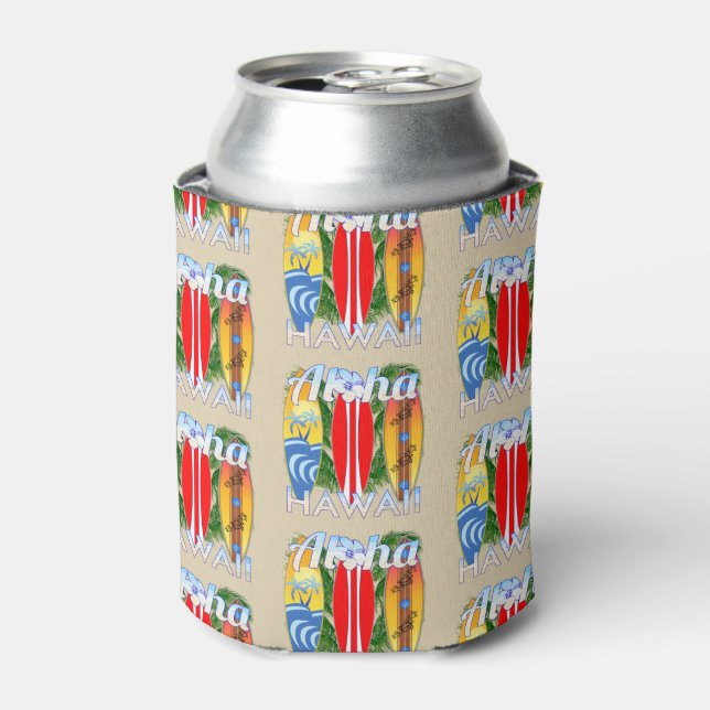 Aloha Hawaii Island Surfing Can Cooler (Can Front)