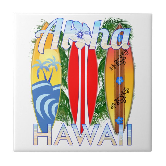 Aloha Hawaii Islands Surfing Tile (Front)