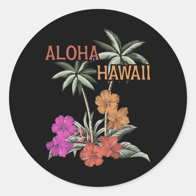 Aloha Hawaii Luau Hawaiian Hibiscus Flowers Vacati Classic Round Sticker (Front)