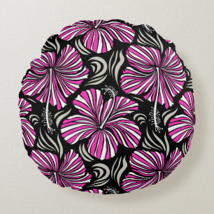 Aloha Hawaii, Luau Party invitation on black backg Round Cushion