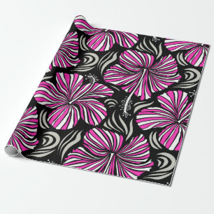 Aloha Hawaii, Luau Party invitation on black backg Wrapping Paper