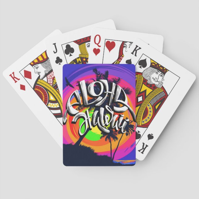 Aloha Hawaii Palm Tree Beach Tropical Sunset Playing Cards (Back)