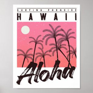 Aloha Hawaii Palm Tree Retro Sunset Beach Girls Bo Poster