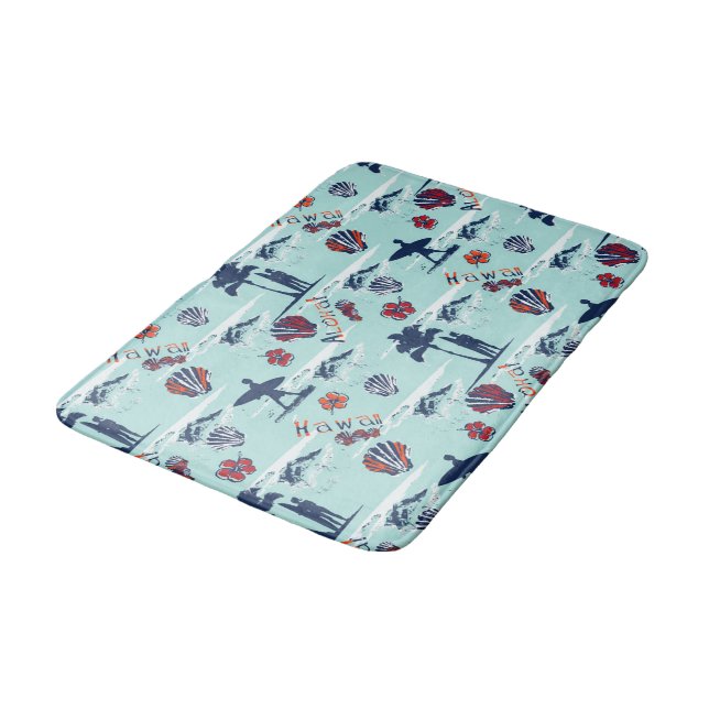 Aloha Hawaii Palm Trees Surf Hawaii Art Pattern Bath Mat (Angled)