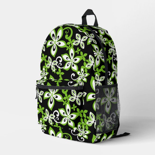 ALOHA HAWAII PATTERN IN BLACK/LIME PRINTED BACKPACK (Back Corner Right)