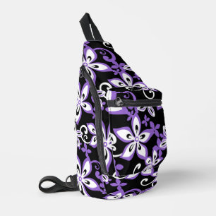 ALOHA HAWAII PATTERN IN BLACK/PURPLE SLING BAG