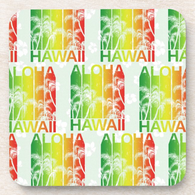 Aloha Hawaii Retro Summer Floral Coaster (Front)