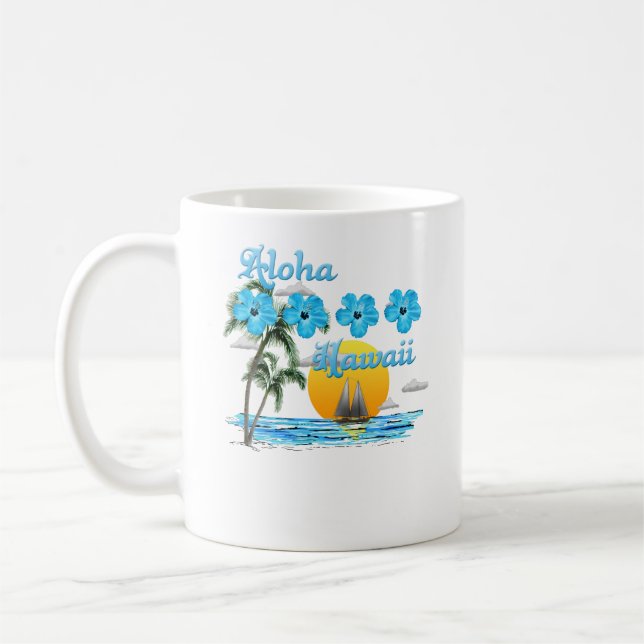 Aloha Hawaii Sailing Sunset Coffee Mug (Left)