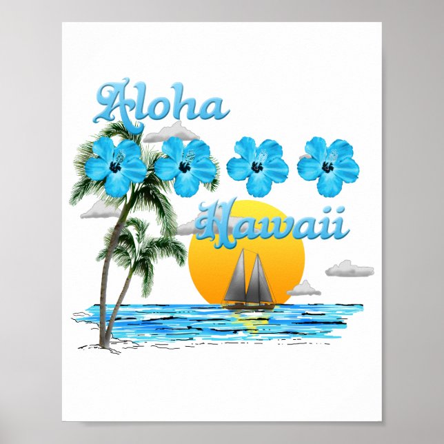 Aloha Hawaii Sailing Sunset Poster (Front)