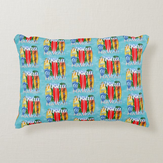 Aloha Hawaii Summer Surfboards Decorative Cushion (Front)