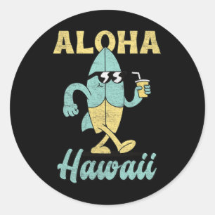 Aloha Hawaii Surfboard Surfing Surf Funny Hawaiian Classic Round Sticker
