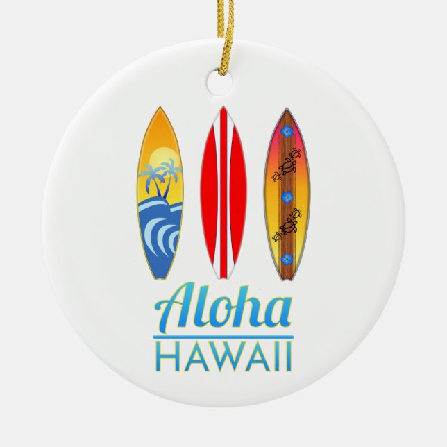 Aloha Hawaii Surfboards Ceramic Tree Decoration (Front)