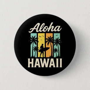 Aloha Hawaii - Surfing Beach Palm Tree Sunset 6 Cm Round Badge