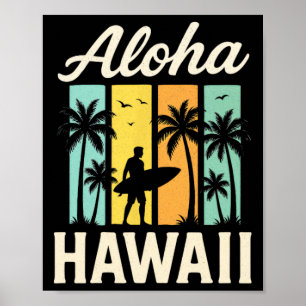 Aloha Hawaii - Surfing Beach Palm Tree Sunset Poster
