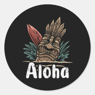 Aloha Hawaii Surfing Retro Sunset Classic Round Sticker