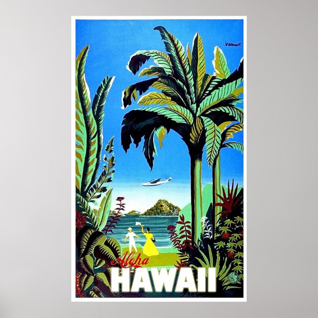 Aloha Hawaii, tropic isle, vintage airline travel Poster (Front)