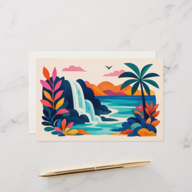 Aloha hawaii tropical art blank stationery (Front/Back In Situ)