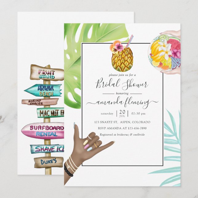 Aloha Hawaii Tropical Beach Bridal Shower Invitation (Front/Back)