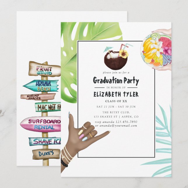 Aloha Hawaii Tropical Beach Graduation Party Invitation (Front/Back)