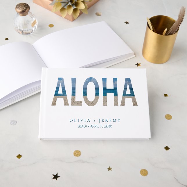 Aloha Hawaii Tropical Beach Wedding Guest Book (Front Open)