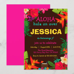 Aloha Hawaii Tropical Flowers Hibiscus Birthday Invitation