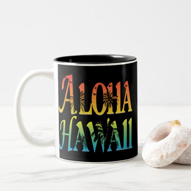 Aloha Hawaii Two-Tone Coffee Mug (With Donut)